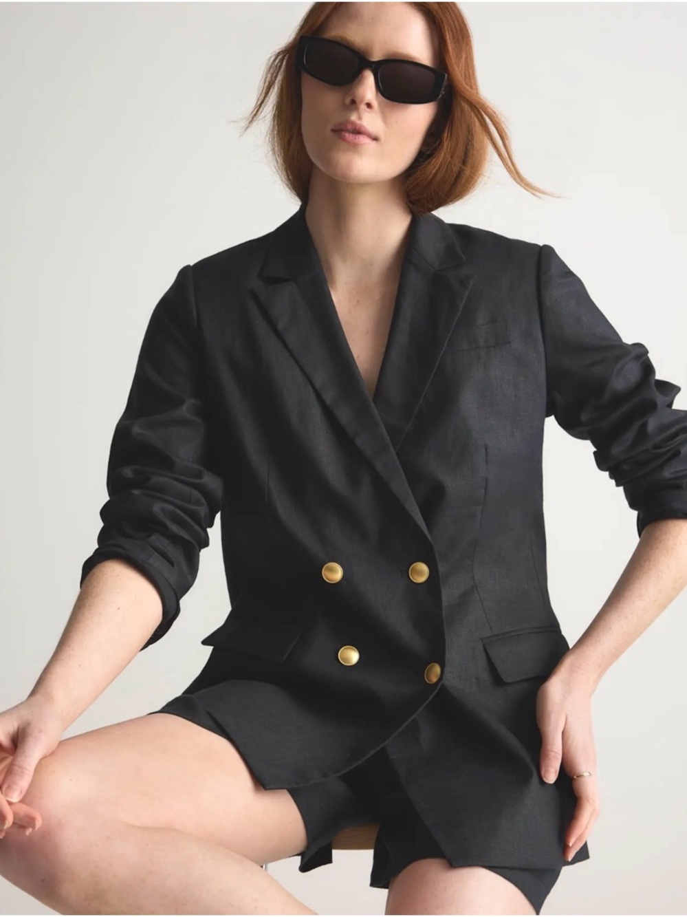 Quince 100% European Linen Relaxed Fit Blazer Size S Black Excellent Condition 🖤